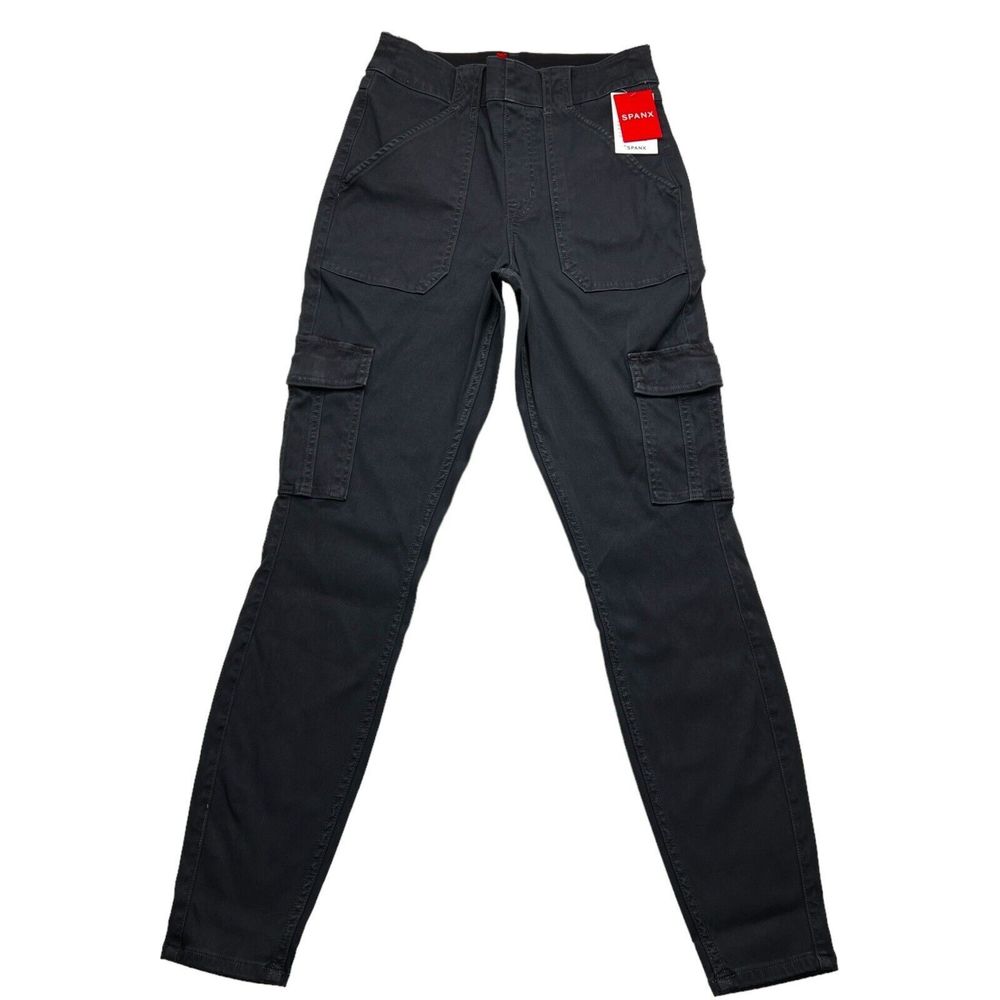 Spanx Stretch Twill Ankle Cargo Pant‎ Womens Size Petite Small Washed Black